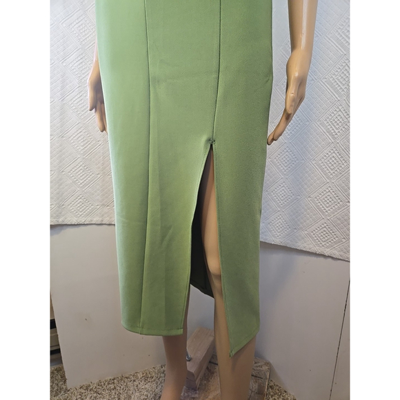Abercrombie & Fitch Small Corset Midi Dress Stretch Sage Green Slit Occasion - Picture 7 of 10